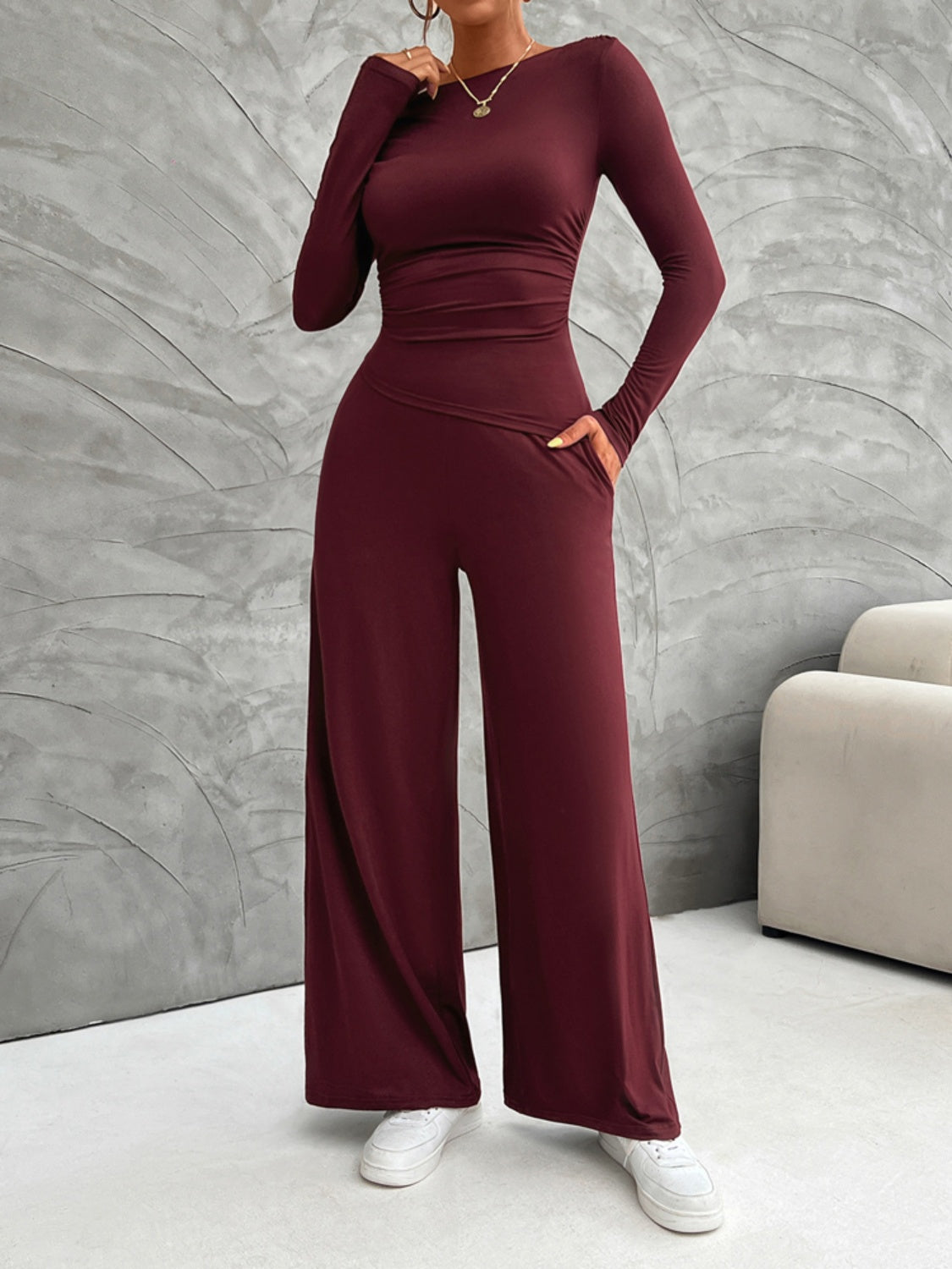 Long Sleeve Top and Wide Leg Pants Set