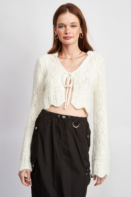 FLARED SLEEVE CROCHET CROP TOP