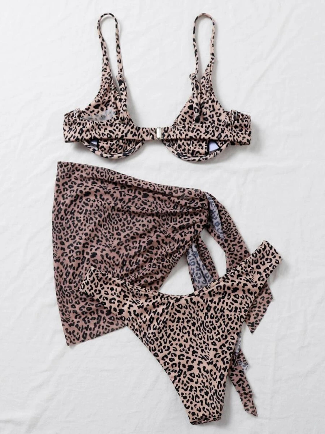 Printed Spaghetti Strap Three-Piece Swim Set