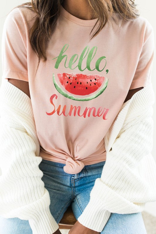 Hello Summer Watercolor Watermelon Graphic Tee