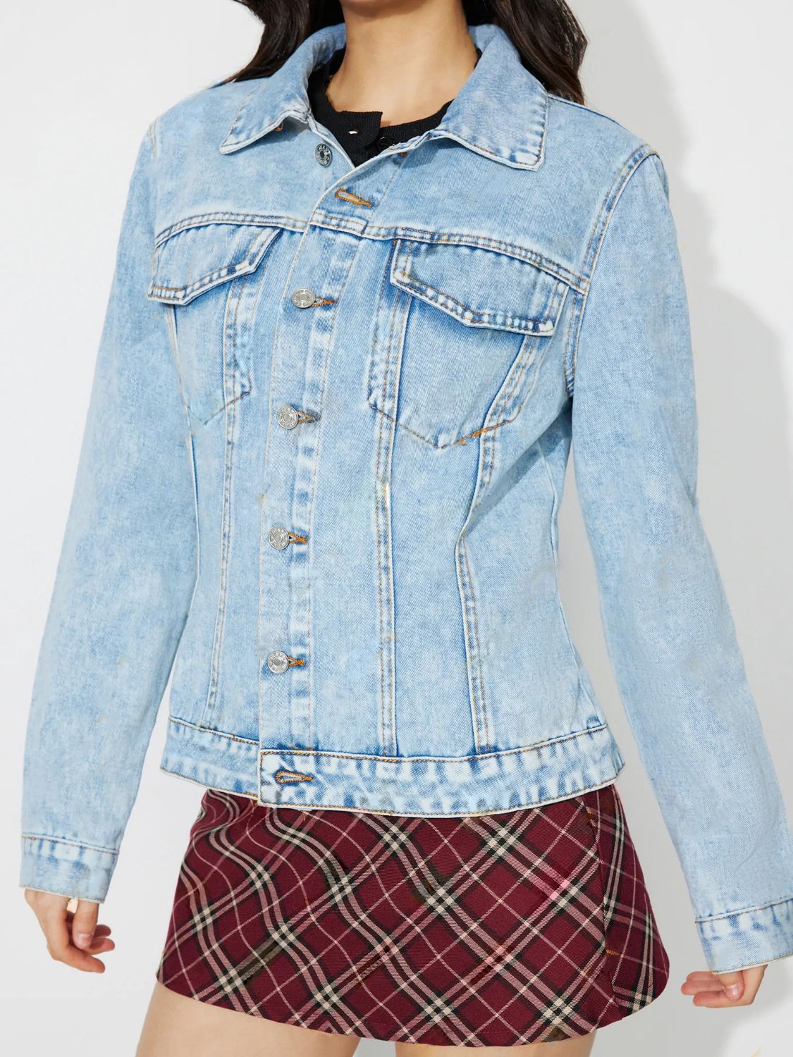 Button Up Long Sleeve Denim Shacket