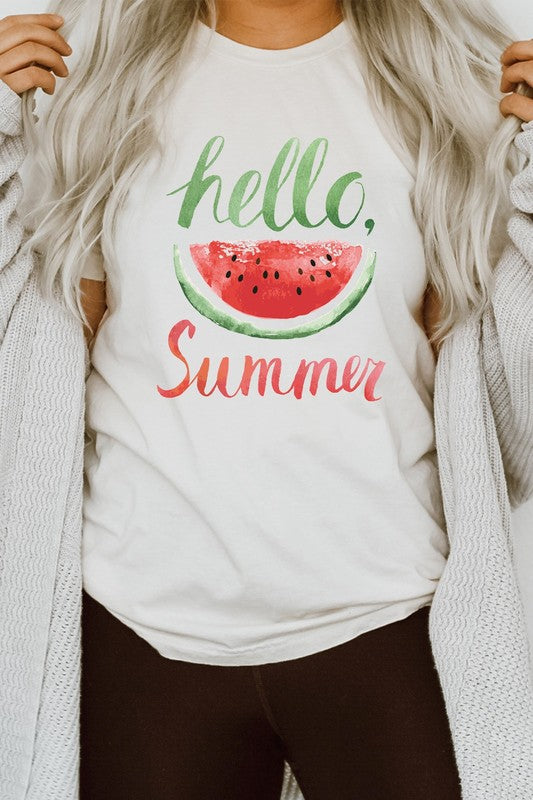 Hello Summer Watercolor Watermelon Graphic Tee