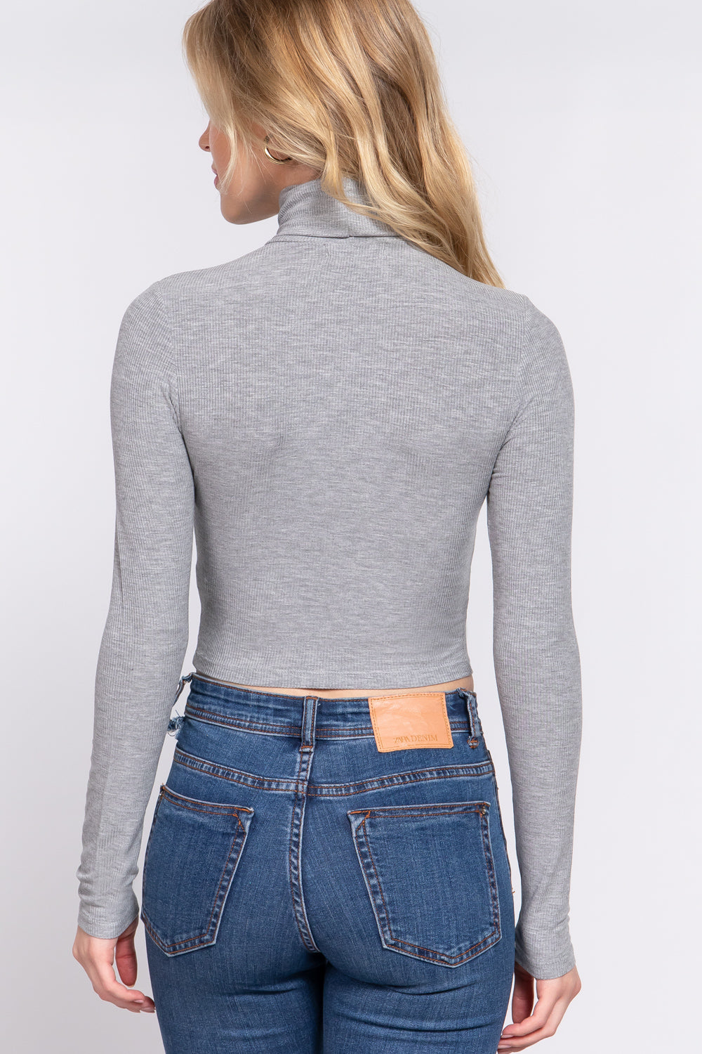 Long Slv Turtle Neck Rib Crop Knit Top