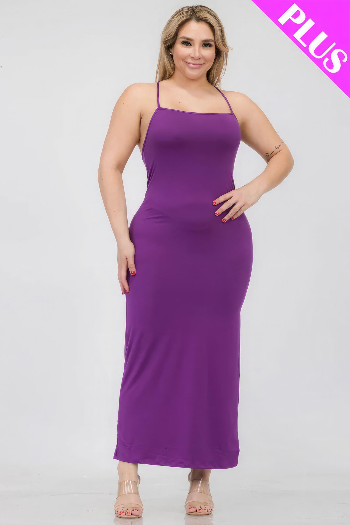 Plus Size Crisscross Back Split Thigh Maxi Dress