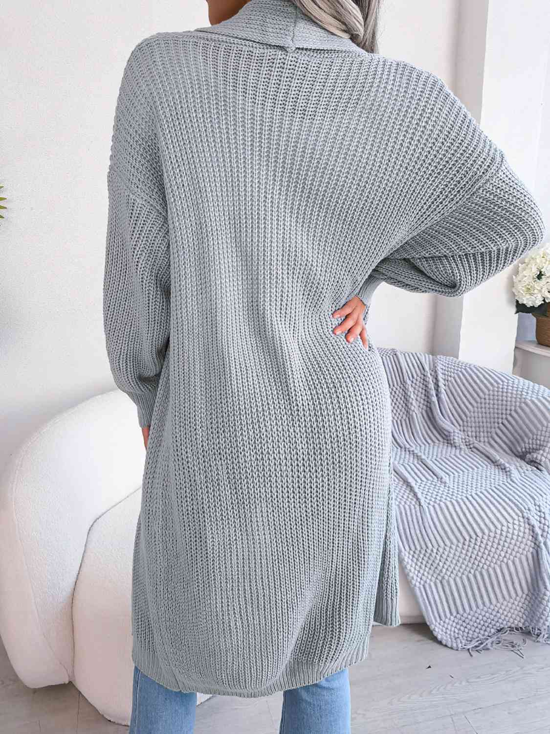 Open Front Dropped Shoulder Longline Cardigan