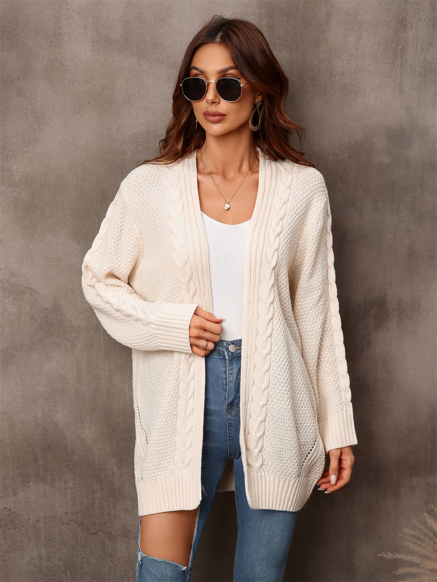 Warm Fall Mixed Knit Open Front Longline Cardigan