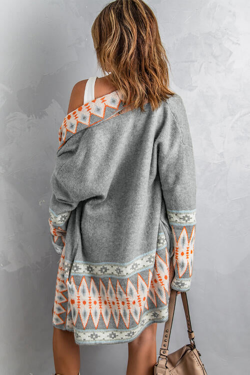 Geometric Open Front Long Sleeve Cardigan