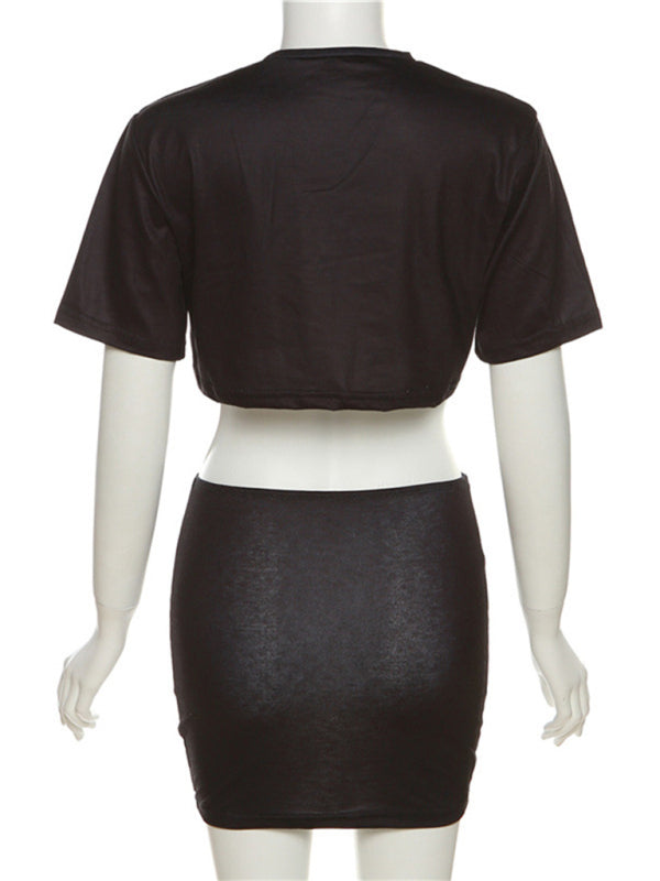 Women's Fashion Printed Short Top + Skirt Two-Piece Set