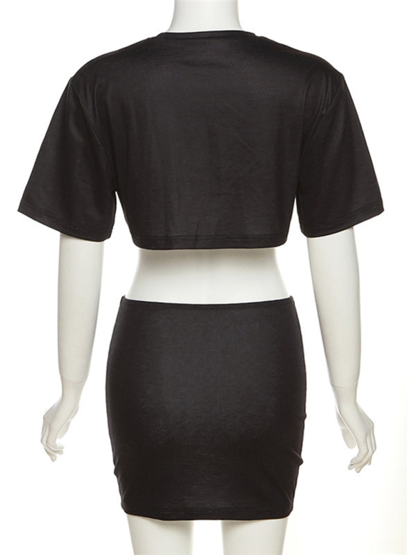 Women's Fashion Printed Short Top + Skirt Two-Piece Set