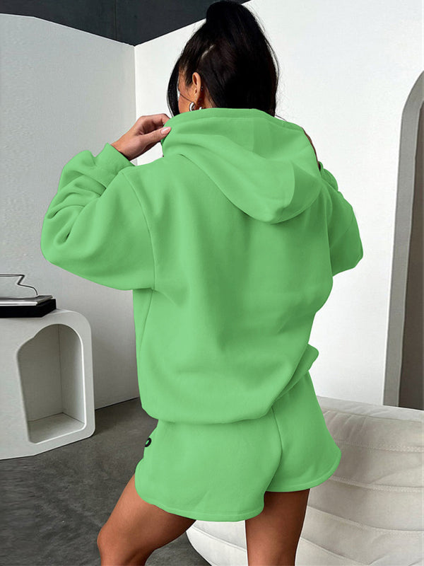 Women's new fashion loose solid color letter print sweatshirt shorts set